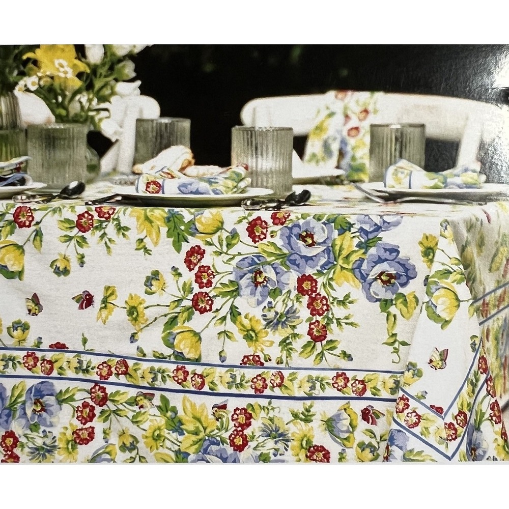 NEW April Cornell Tablecloth Floral PENNY'S PATIO 100% Cotton Sz 60x84" Cottage